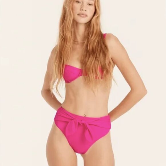 J.Crew Tie high-rise tie bikini bottom Radiant Fuchsia Medium - Picture 2 of 12